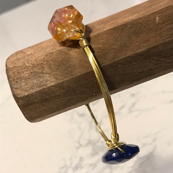 3 gold wire wrapped gem bangle bracelets - Picture 3 of 11